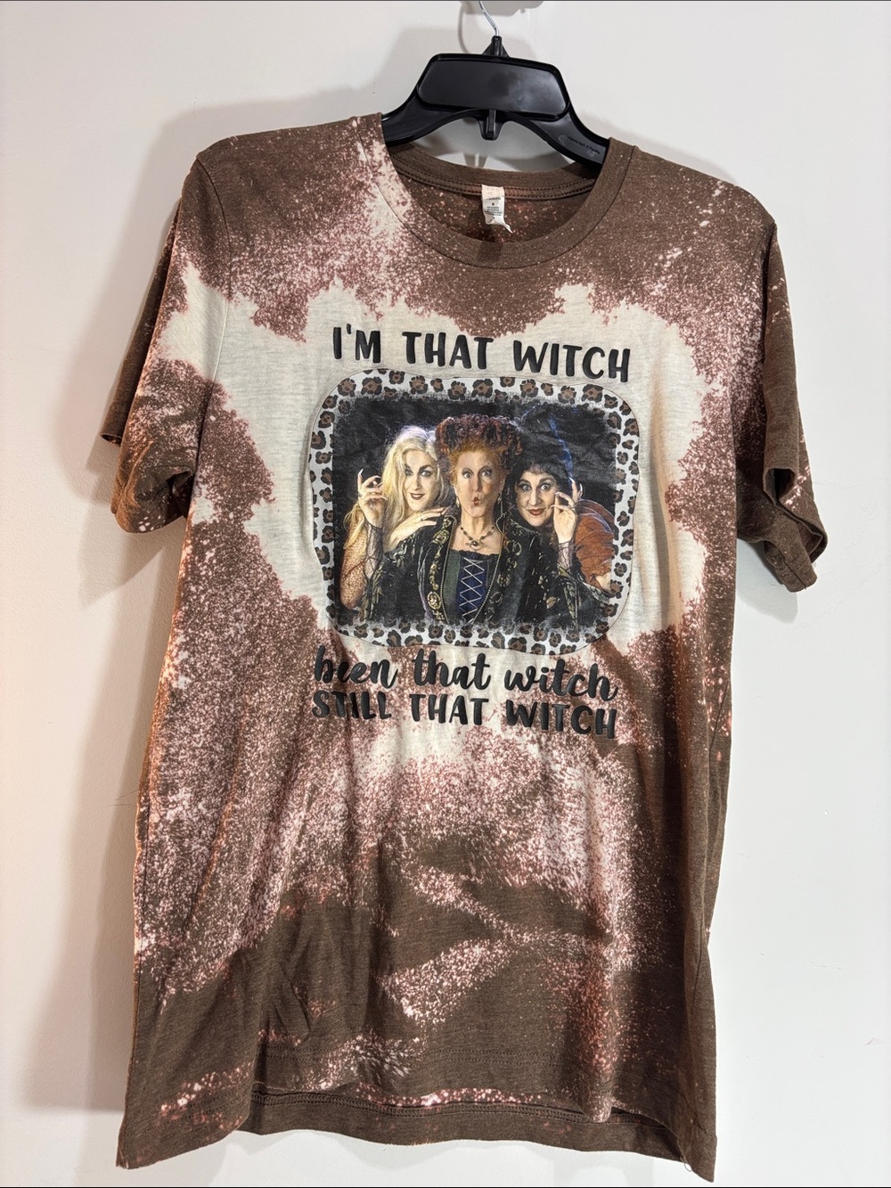 Hocus Pocus Bella Canvas Brown Bleach-Effect "I'm That Witch" Graphic Tee 0351